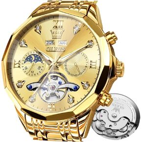 OLEVS Automatic Watch for Men Luxury Diamond Self Winding Multifunctional Men's Calendar Watch Stainless Steel Waterproof Luminous Male Watches in Kuwait