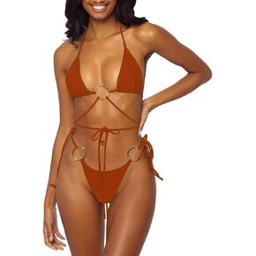 نساء الرسن سلسلة البيكيني مجموعة مثير ثونغ صفيق اثنين من قطع السباحة الصلبة ألوان السباحة الاستحمام in Kuwait