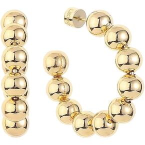 Golden Bead Hoop Earrings – 18k Gold-Plated Beaded Hoops, Statement Jewelry for Women in Saudi Arabia