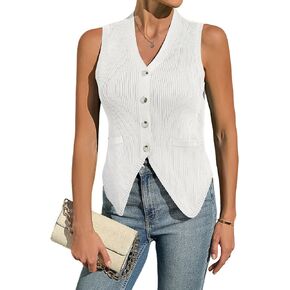 BB&KK Womens Sweater Vest Sleeveless Knit V Neck Button Fashion Casual Loose Spring Summer Waistcoat Cardigan in Saudi Arabia