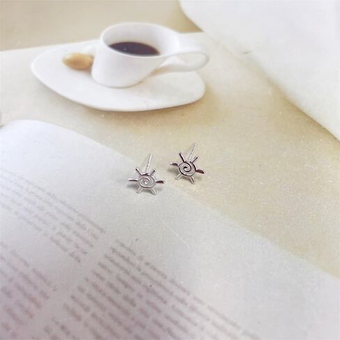 Cute Tiny Sun 925 Sterling Silver Small Stud Earrings for Women Men Minimalist Cartilage Tragus Piercings Studs Hypoallergenic Fashion Jewelry Gifts for Birthday Christmas Daughter 8.8mm in Saudi Arabia