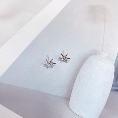 Cute Tiny Sun 925 Sterling Silver Small Stud Earrings for Women Men Minimalist Cartilage Tragus Piercings Studs Hypoallergenic Fashion Jewelry Gifts for Birthday Christmas Daughter 8.8mm in Saudi Arabia