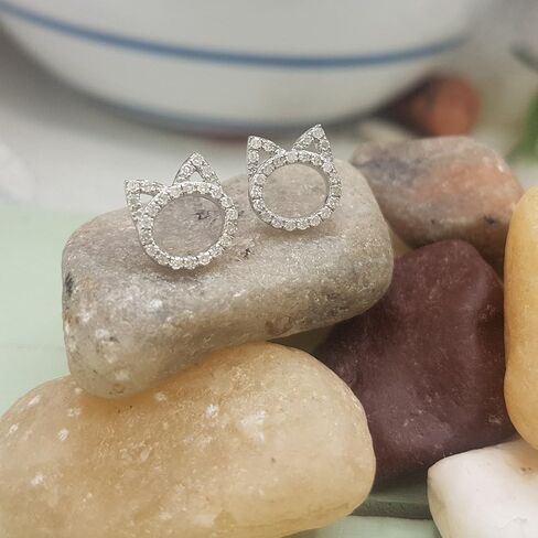 مجموعة RomazzlingRock 0.25 قيراط (CTW) حول أقراط أبيض كيتي كات أبيض من أجلها (اللون I-J ، Clarity I2-I3) في 925 الفضة الاسترليني في الظهر المسمار in Saudi Arabia