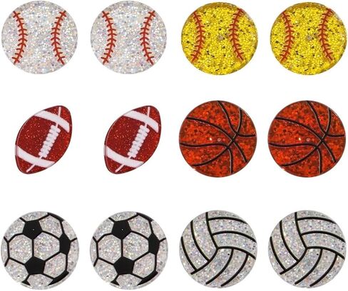 6 Pair Sport Ball Stud Earrings Set for Women Stackable Sport Acrylic Glitter Volleyball Baseball Basketball Football Rugby Earrings for Sport Lover Mother's Day in Saudi Arabia