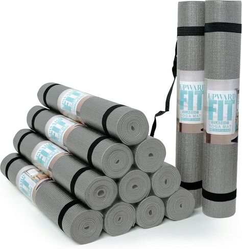 12-Pack Classic Yoga Mat With Carrying Strap, 68" x 24" Non Slip Exercise Mat, 4mm Thick Gym Mat, Bulk Non Toxic Yoga Mats for Home Workout, Schools, Classroom, and Studios in Saudi Arabia