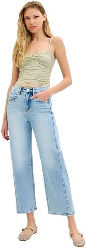 SALT TREE Risen Jeans - High Rise Crop Length Barrel Jeans Adjustable Waist Band - PGC21174 in Kuwait