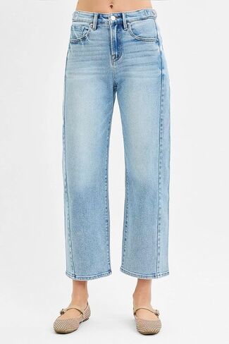 SALT TREE Risen Jeans - High Rise Crop Length Barrel Jeans Adjustable Waist Band - PGC21174 in Kuwait