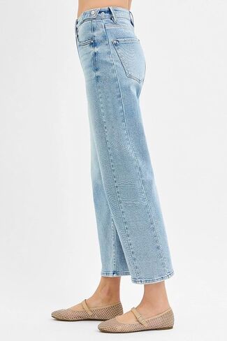 SALT TREE Risen Jeans - High Rise Crop Length Barrel Jeans Adjustable Waist Band - PGC21174 in Kuwait