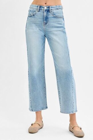 SALT TREE Risen Jeans - High Rise Crop Length Barrel Jeans Adjustable Waist Band - PGC21174 in Kuwait