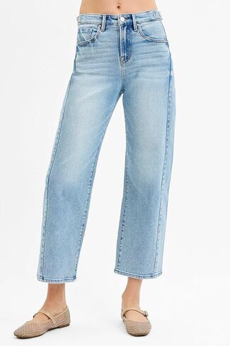 SALT TREE Risen Jeans - High Rise Crop Length Barrel Jeans Adjustable Waist Band - PGC21174 in Kuwait