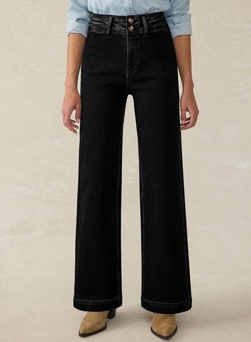 Astylish Women Wide Leg Jeans High Waisted Double Buttoned Stretchy Straight Leg Jeans Loose Trendy 2025 Denim Pants in Saudi Arabia