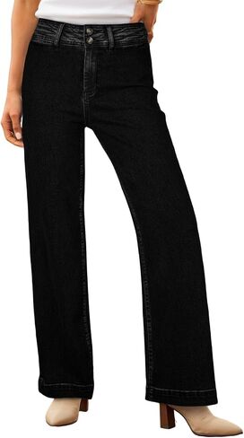 Astylish Women Wide Leg Jeans High Waisted Double Buttoned Stretchy Straight Leg Jeans Loose Trendy 2025 Denim Pants in Saudi Arabia