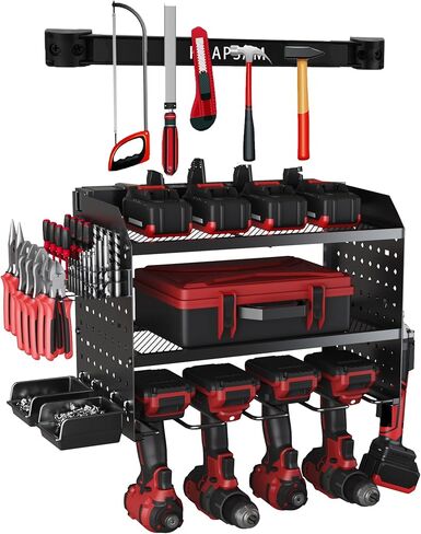Power Tool Organizer Wall Mount with Charging Station, Garage 4 Drill Holders Wall Mount, 8 Outlet Power Strip, Heavy Duty Metal Power Tool Storage Rack Tool Shelf, Gifts for Men Dad Husband Christmas in Saudi Arabia