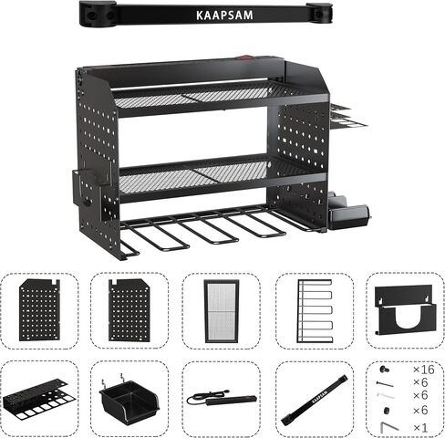 Power Tool Organizer Wall Mount with Charging Station, Garage 4 Drill Holders Wall Mount, 8 Outlet Power Strip, Heavy Duty Metal Power Tool Storage Rack Tool Shelf, Gifts for Men Dad Husband Christmas in Saudi Arabia