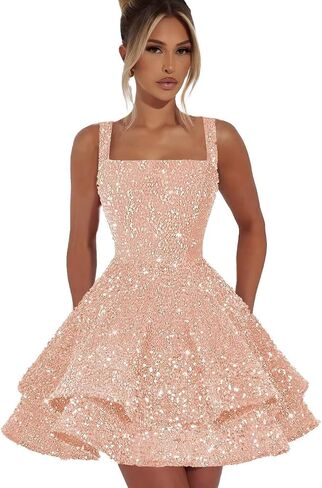 Short Homecoming Dresses for Teens Sparkly Sequin Spaghetti Strap Short Prom Dress Sweet 16 Cocktail Party Gown in Saudi Arabia