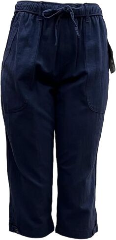 Erika Solid Cotton Pull on Elastic Waist Draw String Capri with Belt Loops in Saudi Arabia