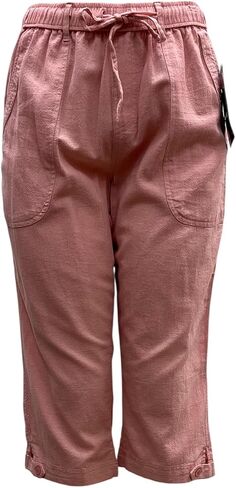 Erika Solid Cotton Pull on Elastic Waist Draw String Capri with Belt Loops in Saudi Arabia