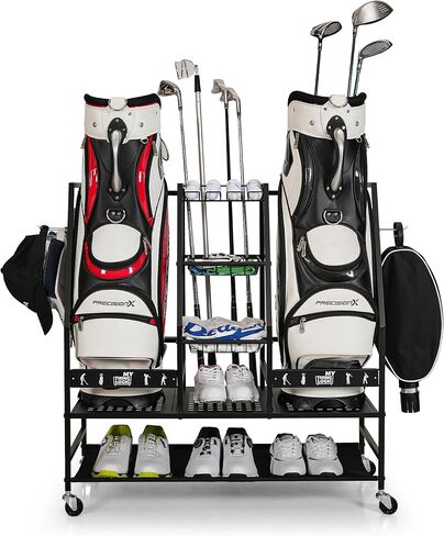 Mythinglogic 4 Golf Bag Storage Organizer, Extra Large Golf Storage Stand for Golf Bag Accessories, Golf Storage Rack for Garage, Golf Club, Basement in Kuwait