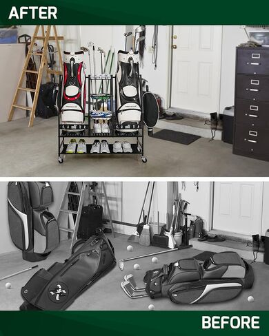 Mythinglogic 4 Golf Bag Storage Organizer, Extra Large Golf Storage Stand for Golf Bag Accessories, Golf Storage Rack for Garage, Golf Club, Basement in Kuwait