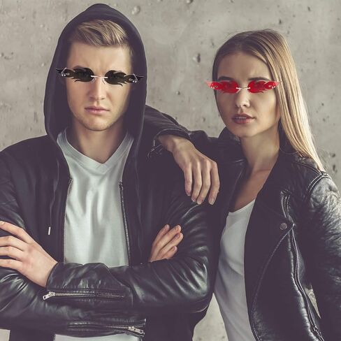 Fire Flame Sunglasses Rimless Flame Shaped Sun Glasses Wave Fire Shaped Glasses for Women Men Party Supplies Photo Props (4 Pairs, Red, Purple, Gray and Green) in Saudi Arabia