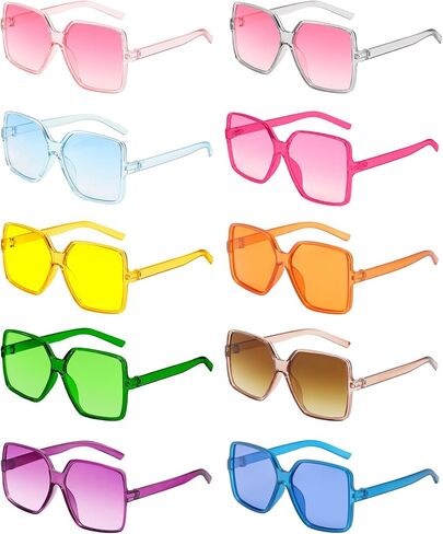 Pibupiu 10 Pack Colorful Oversized Square Sunglasses for Women Men Bulk 70s Big Large Wide Shades Unisex in Kuwait