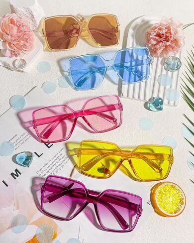 Pibupiu 10 Pack Colorful Oversized Square Sunglasses for Women Men Bulk 70s Big Large Wide Shades Unisex in Kuwait