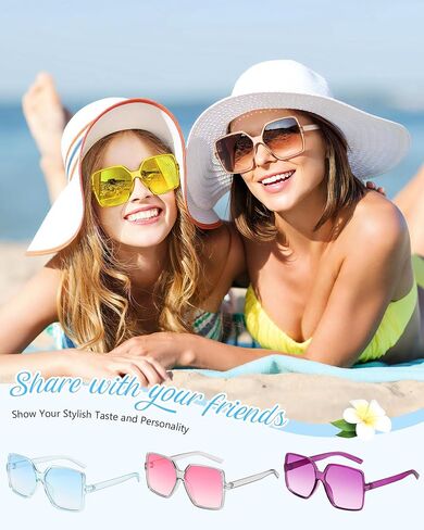 Pibupiu 10 Pack Colorful Oversized Square Sunglasses for Women Men Bulk 70s Big Large Wide Shades Unisex in Kuwait