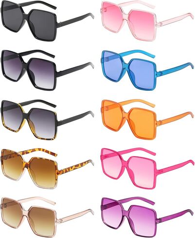 Pibupiu 10 Pack Colorful Oversized Square Sunglasses for Women Men Bulk 70s Big Large Wide Shades Unisex in Kuwait
