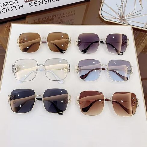 Designer Square Sunglasses - Luxury Floral Decor, Square, Retro, Polarized Lens, Trendy Aviator, UV400 Protection in Saudi Arabia
