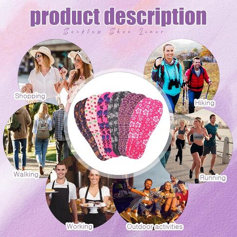 6 Pairs No Show Socks Sockless Shoe Liner Washable Barefoot Shoe Insoles No Slipping Inserts for Women Man in Saudi Arabia