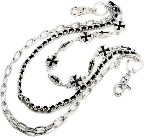 Double K Cross Symbol 3 خطوط سقف راكب الدراجة النارية Key Jean Wallet Chain (25 ") Silver CS78 in Kuwait