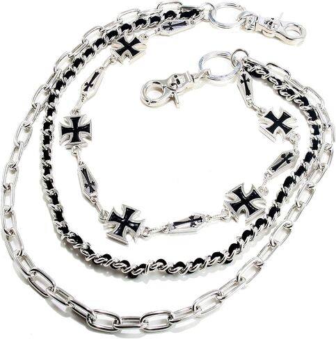 Double K Cross Symbol 3 خطوط سقف راكب الدراجة النارية Key Jean Wallet Chain (25 ") Silver CS78 in Kuwait