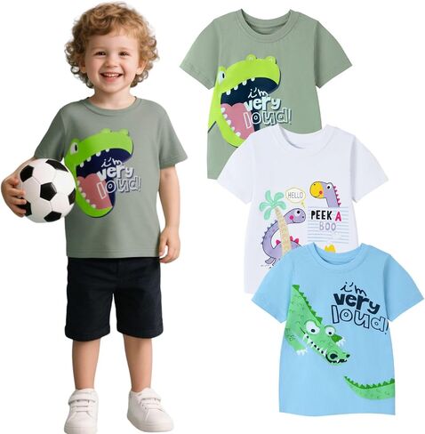 HILEELANG Toddler Boy Short Sleeve Tee Shirts Summer Cotton Casual Graphic Crewneck Tshirt Packs in Saudi Arabia