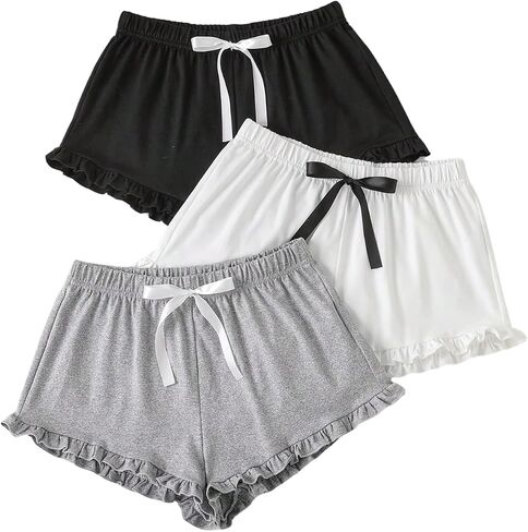 Gorglitter Women's 3 Pack Plaid Pajama Shorts Soft Love Sleep PJ Shorts in Kuwait