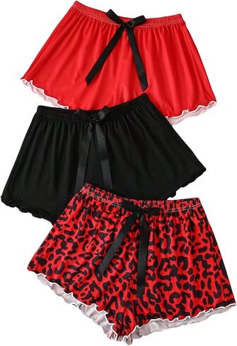 Gorglitter Women's 3 Pack Plaid Pajama Shorts Soft Love Sleep PJ Shorts in Kuwait