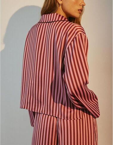 HOXIJIA Women Y2K Floral Printed 2 Pieces Pajamas Sets Long Sleeve Tie Front Shirt and Wide Leg Pants 2PCS Lounge Outfits in Kuwait