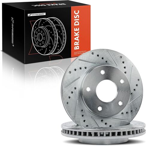 A-Premium 10.76 inch (273.3mm) Front Drilled and Slotted Disc Brake Rotors Compatible with Select Chevy, GMC, Isuzu and Oldsmobile Models - Blazer 98-05, S10/Sonoma 98-04, Jimmy, Hombre, Bravada in Saudi Arabia