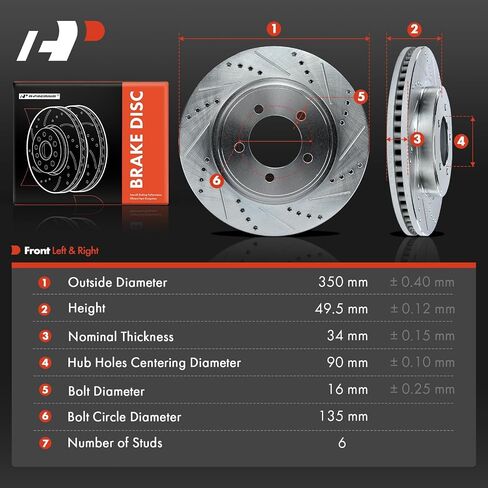 A-Premium 11.02 Inch (305mm) دوارات فرامل القرص الأمامية المتنفية متوافقة مع طرازات Ford و Mercury Select in Kuwait
