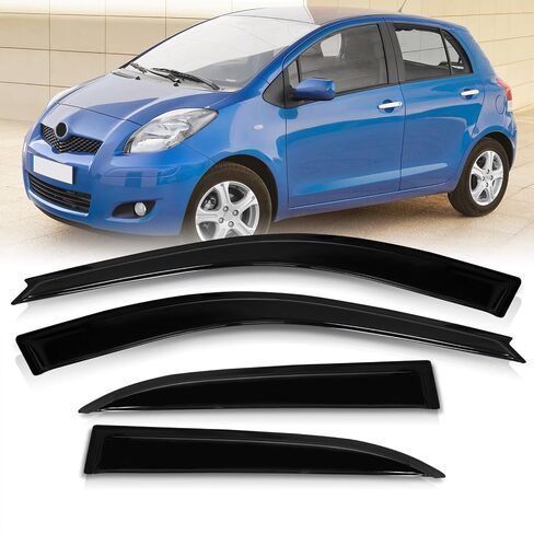AJP Distributors JDM 4PCS Tape-On Side Door Window Visor Rain Guard Sun Shade Vent Wind Deflector Shield Compatible/Replacement For Yaris 4DR Hatchback 2006 2007 2008 2009 2010 2011 06 07 08 09 10 11 in Saudi Arabia
