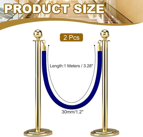 MECCANIXITY Velvet Stanchion Rope 3.28 Ft/1 M, Barrier Rope Velvet Carpet Ropes with Snap Hooks for Posts Stands Queue Divider Crowd Control, Purple Golden Pack of 2 in Kuwait