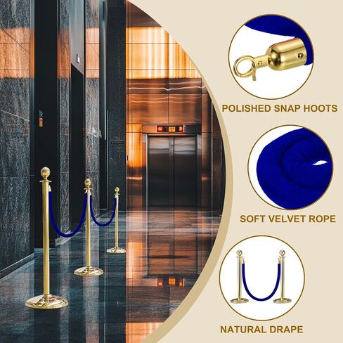 MECCANIXITY Velvet Stanchion Rope 3.28 Ft/1 M, Barrier Rope Velvet Carpet Ropes with Snap Hooks for Posts Stands Queue Divider Crowd Control, Purple Golden Pack of 2 in Kuwait