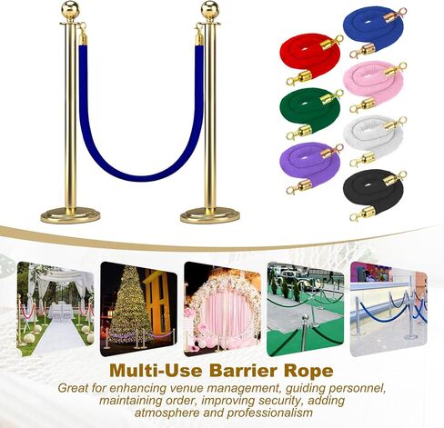 MECCANIXITY Velvet Stanchion Rope 3.28 Ft/1 M, Barrier Rope Velvet Carpet Ropes with Snap Hooks for Posts Stands Queue Divider Crowd Control, Purple Golden Pack of 2 in Kuwait
