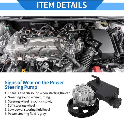 Power Steering Pump with Pulley and Reservoir for Jeep Commander 3.7L & 4.7L 2006-2007 for Jeep Grand Cherokee 2005-2010 Replaces No.52089339AC in Saudi Arabia