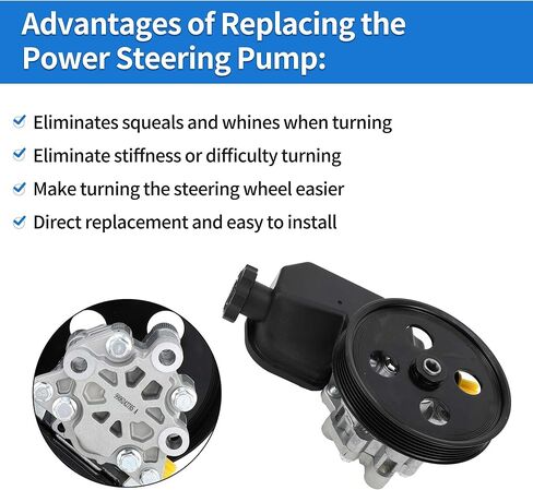 Power Steering Pump with Pulley and Reservoir for Jeep Commander 3.7L & 4.7L 2006-2007 for Jeep Grand Cherokee 2005-2010 Replaces No.52089339AC in Saudi Arabia