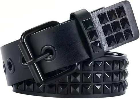 Black Studded Belt Punk Belt Rock Rivet Belts with Bright Pyramid Studded belt for Men/Women in Kuwait