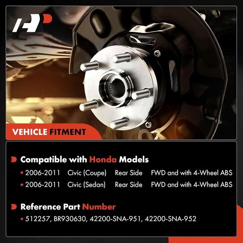 A-Premium 2 X Beach Wheel Wheel and Hub Assembly مع 5-Lug متوافق مع Honda Civic 2006-2011 ، L4 1.8L & FWD & with 4-Wheel ABS in Saudi Arabia
