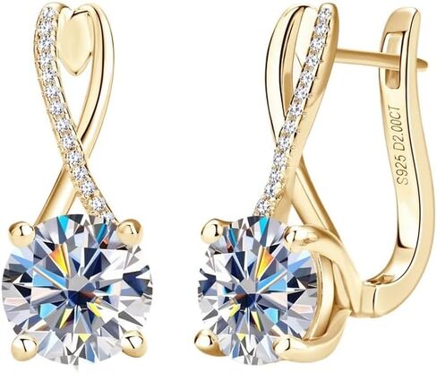 14K Gold Over S925 Sterling Silver 2ct D-color VVS1 Diamond Hoop Earrings for Women,Ideal Present for Special Occasions in Saudi Arabia