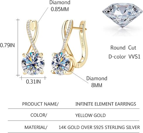 14K Gold Over S925 Sterling Silver 2ct D-color VVS1 Diamond Hoop Earrings for Women,Ideal Present for Special Occasions in Saudi Arabia