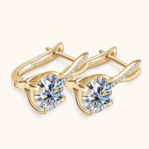 14K Gold Over S925 Sterling Silver 2ct D-color VVS1 Diamond Hoop Earrings for Women,Ideal Present for Special Occasions in Saudi Arabia