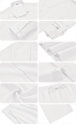 Ween Charm Mens قمصان غير رسمية 2 قطعة طويلة الأكمام زر أسفل القميص الكوبي والسراويل مجموعة شاطئ الصيف شاطئ in Kuwait